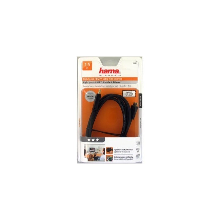 Hama mini HDMI kabel vidlice - vidlice typ C, pozlacený, 3*, 1,5 m