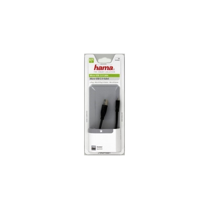 Hama micro USB 2.0 kabel, typ A - micro B, 0,25m, černý