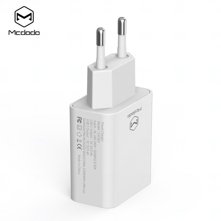 Mcdodo nabíječka 220V, 2x USB, 2.4A, USB C kabel, 1m, bílá
