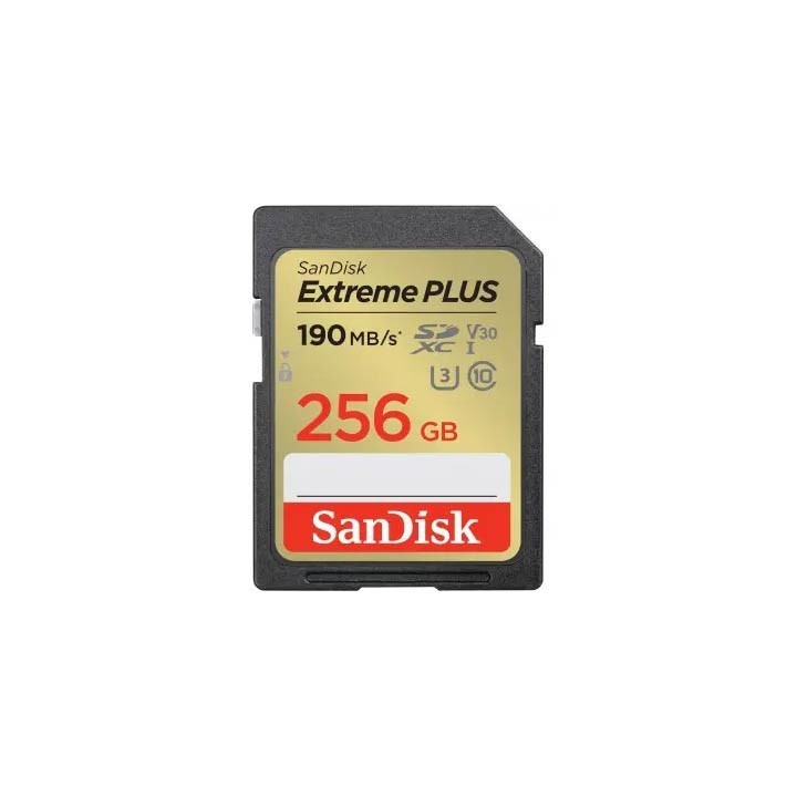 SanDisk Extreme PLUS 256 GB SDXC Memory Card 190 MB/s and 130 MB/s, UHS-I, Class 10, U3, V30