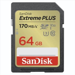 SanDisk Extreme PLUS 64GB SDXC Memory Card 170MB/s and 80MB/s, UHS-I, Class 10, U3, V30