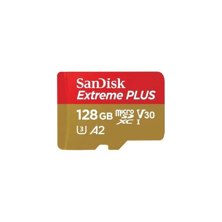 SanDisk Extreme PLUS microSDXC 128GB + SD Adapter 200MB/s and 90MB/s A2 C10 V30 UHS-I U3