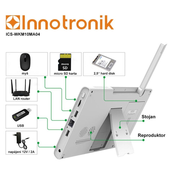 WiFi kamerový systém Innotronik ICS-WKM10MA04 - 4x 3Mpix + 10,1" LCD NVR