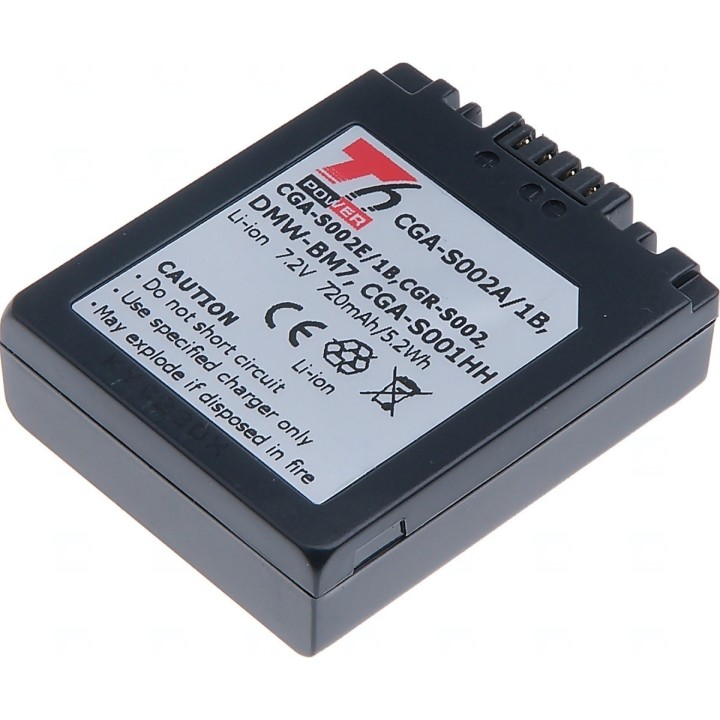 Baterie T6 power DMW-BM7, CGA-S002E, CGA-S002, CGA-S002A, CGA-S002A/1B, CGA-S002E/1B, CGR-S002, CGR-S002E