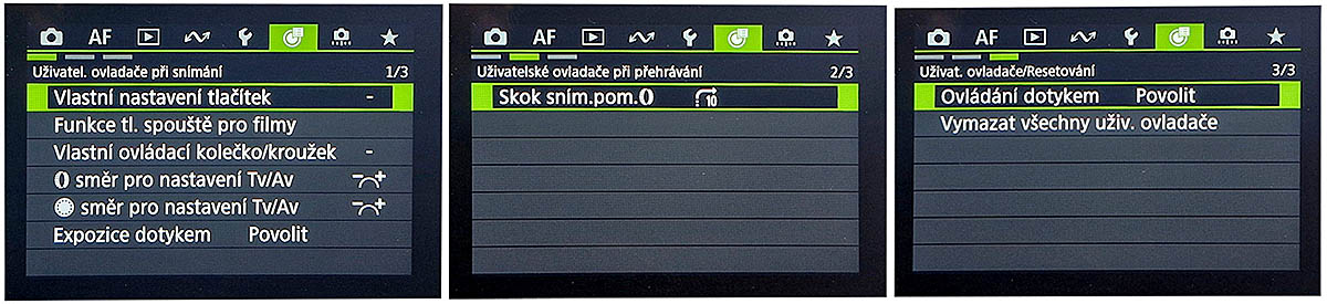 ZELENÁ podnabídka UŽIVATELSKÝCH ovladačů má 3 sady ZELENÁ podnabídka UŽIVATELSKÝCH ovladačů má 3 sady