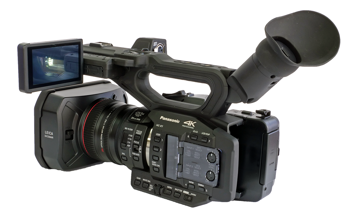 Videokamera Panasonic HC-X1 v zadní perspektivě...