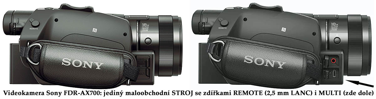 Videokamera Sony FDR.AX700: přípojné zdířky STROJE Videokamera Sony FDR.AX700: přípojné zdířky STROJE