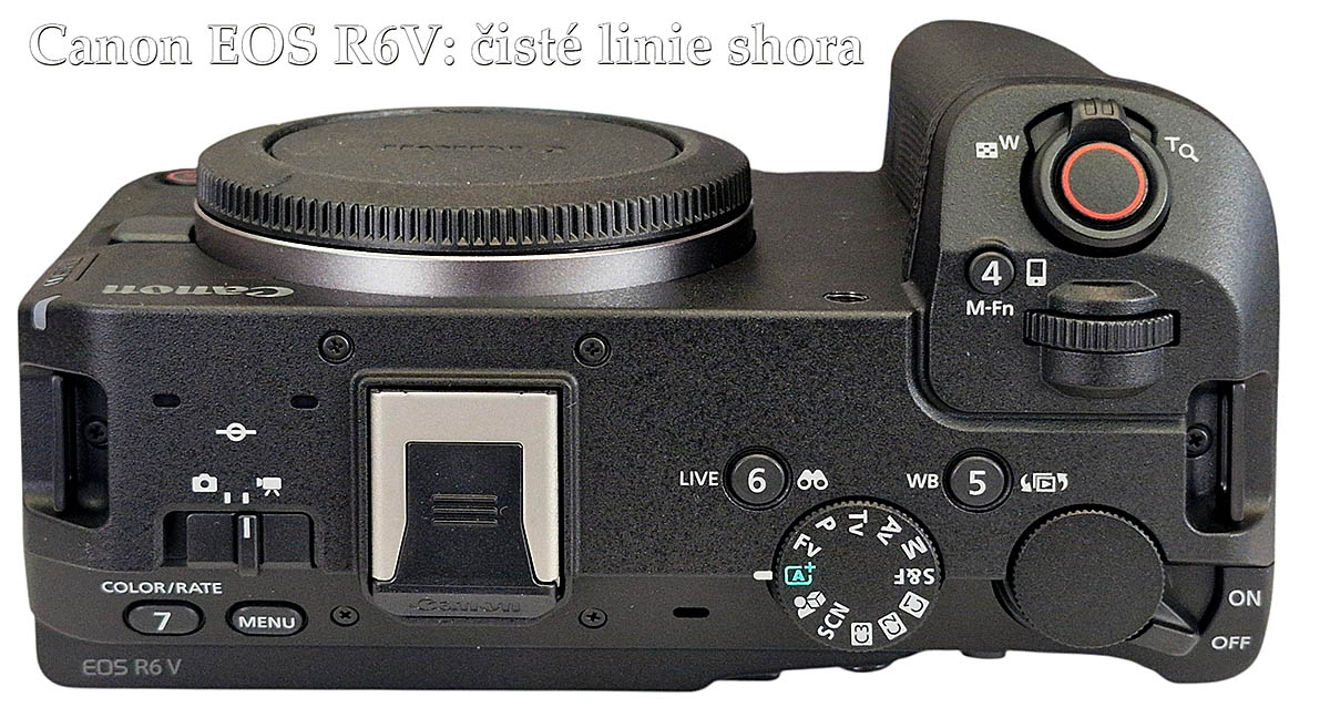 Canon EOS R6V: detailní pohled na Fotoaparát shora...