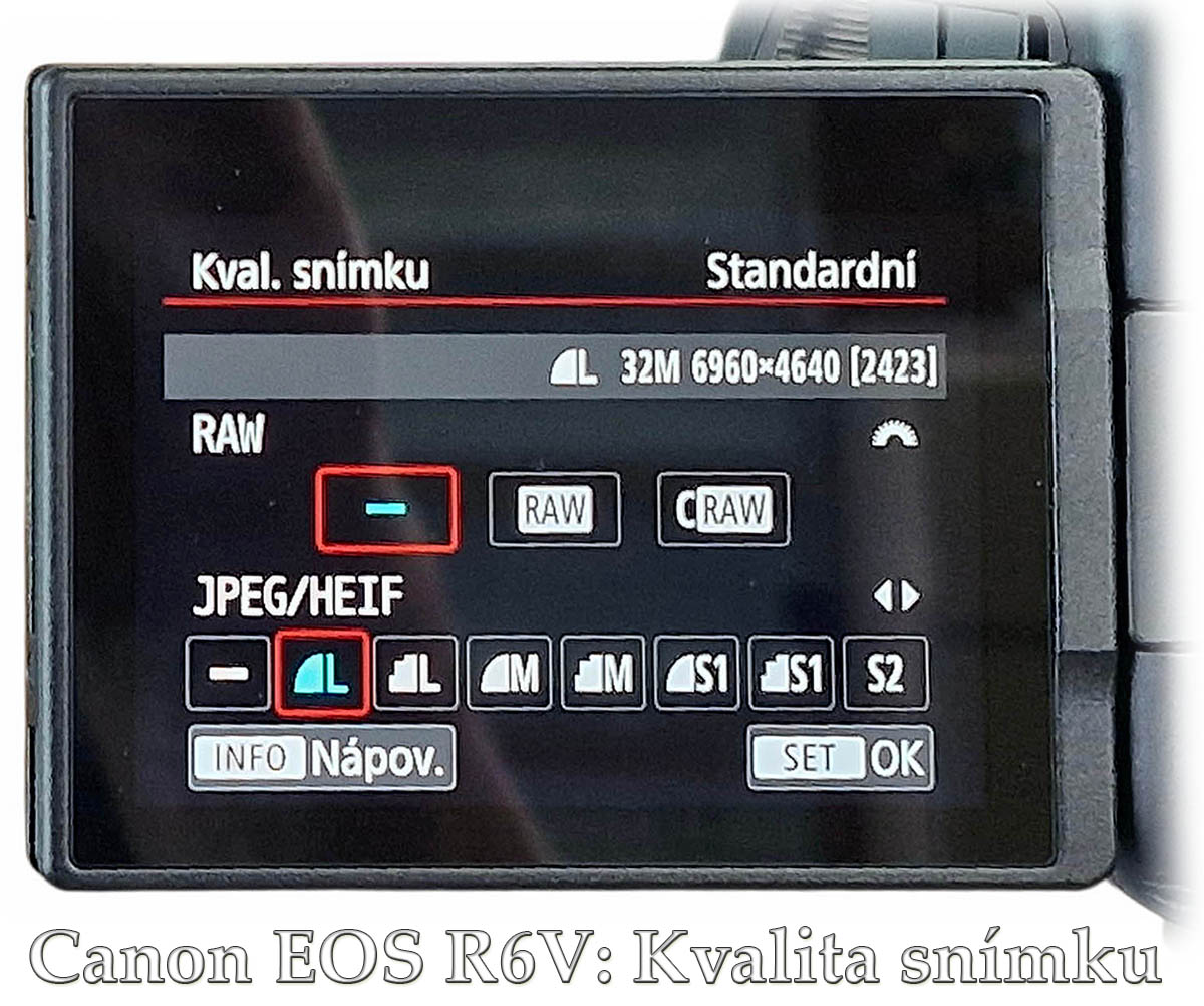 Canon EOS R6V: nabídka volby rozlišení pro Foto-režim