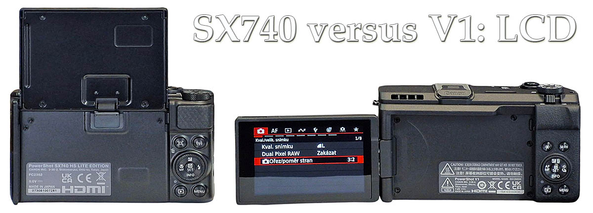 Canon PowerSot SX740 a PowerShot-V1: srovnání LCD 