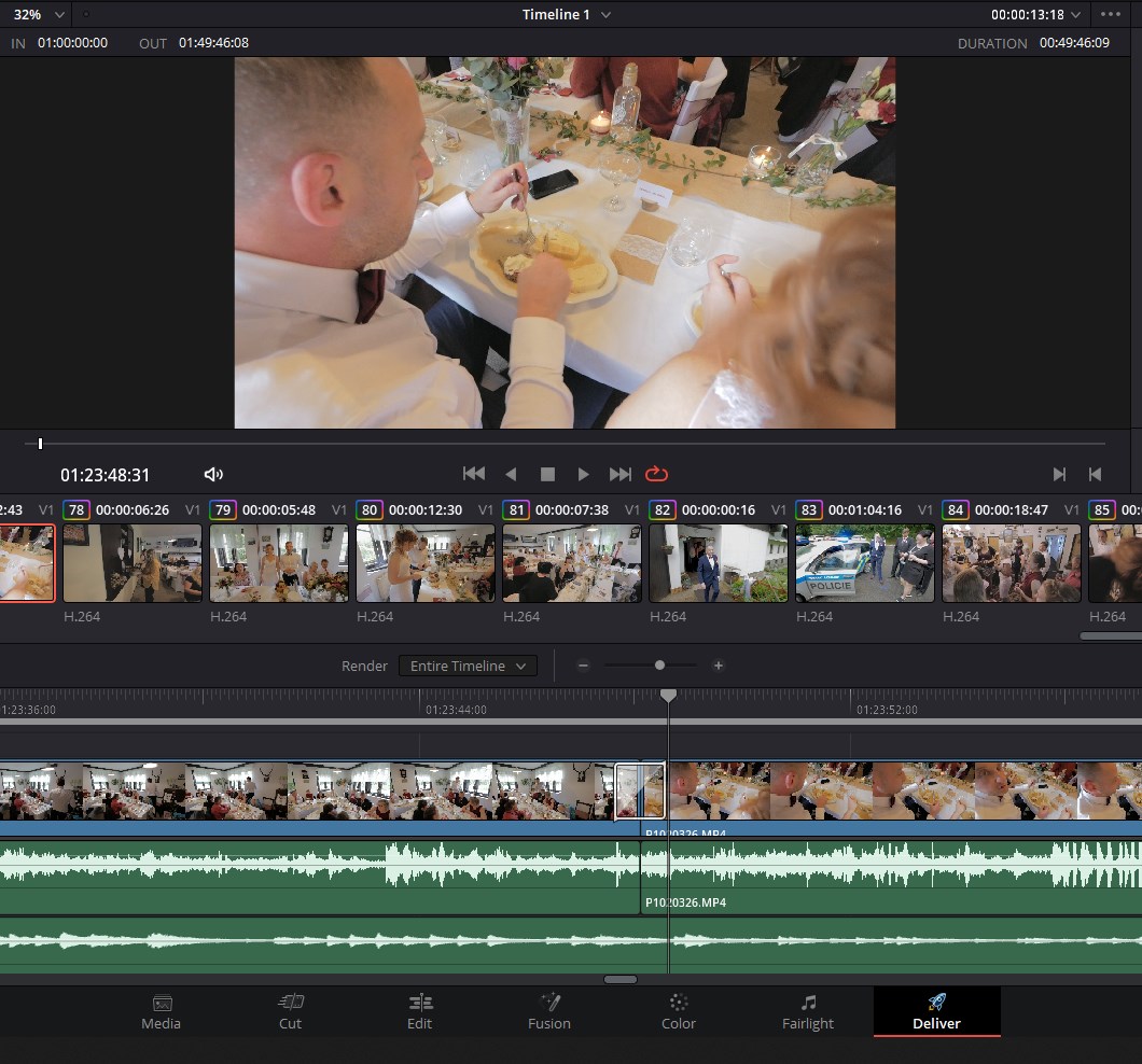 Typické pracovní prostředí programu DaVinci Resolve