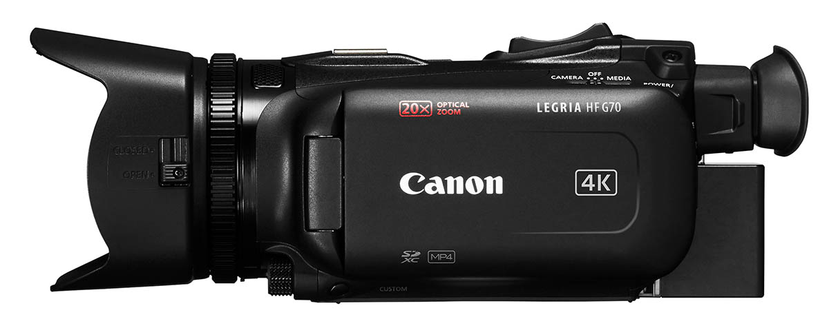 Videokamera Canon LEGRIA HF G70: detail levého boku Videokamera Canon LEGRIA HF G70: detail levého boku