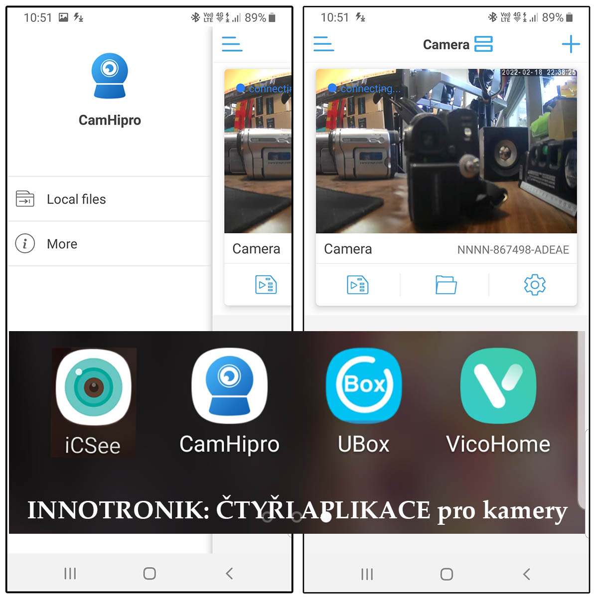 Aplikace CamHipro: ukázky komunikačních obrazovek  
