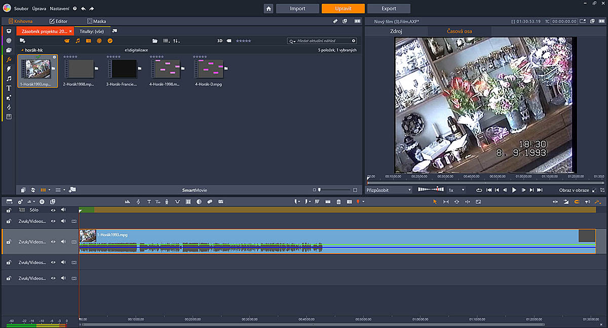 Pracovní prostředí editačního Programu PINNACLE VS24
