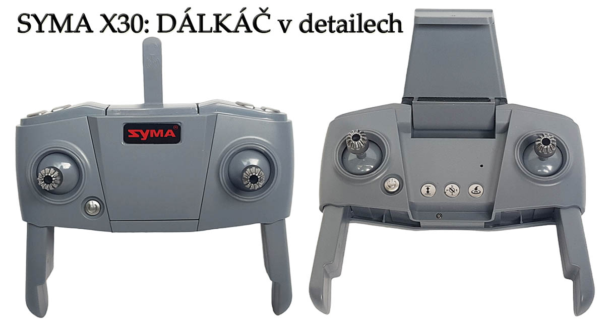 Dálkový ovladač dronu SYMA X30 ve dvou detailech...