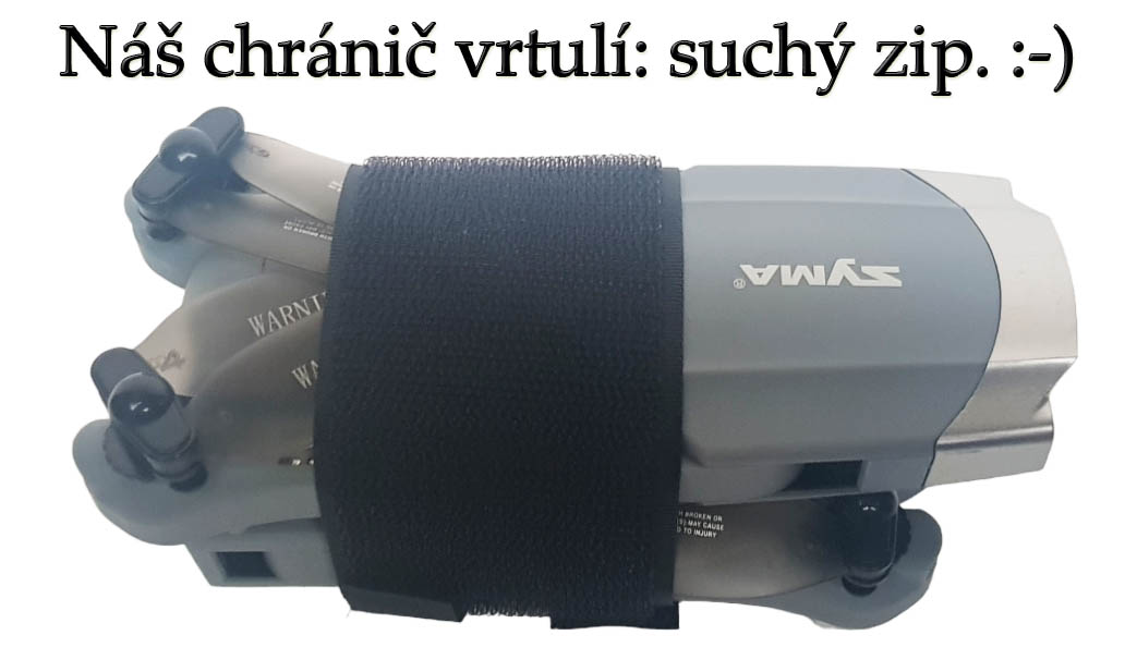 Originální chránič vrtulí z naší dílny: široký suchý zip...