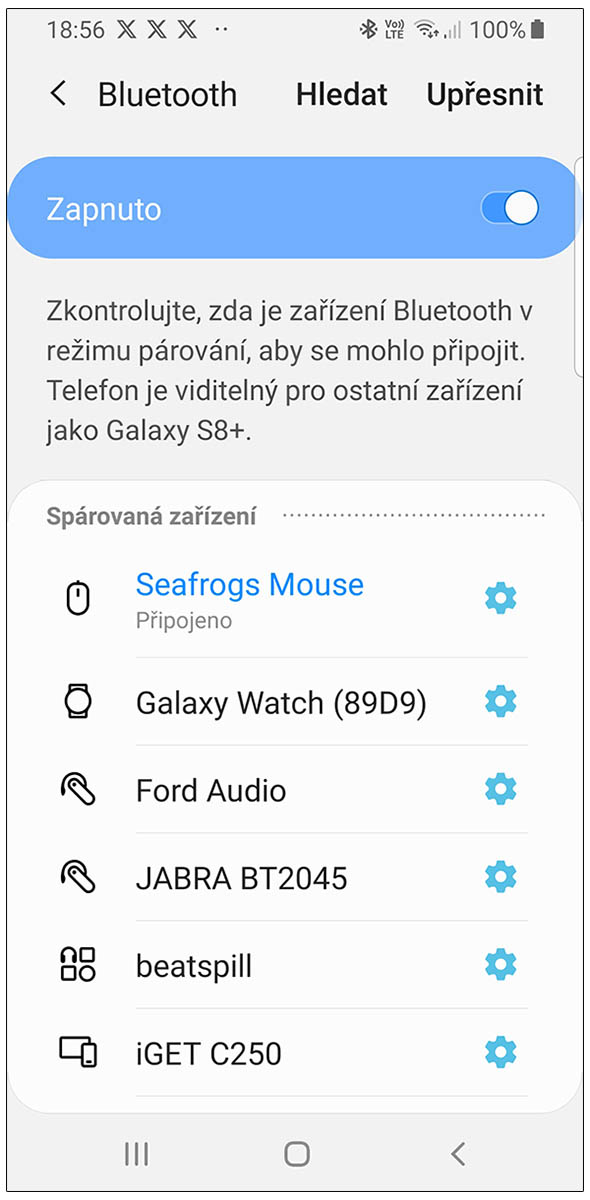 Print-Screen displeje mobilu po spárování s pouzdrem
