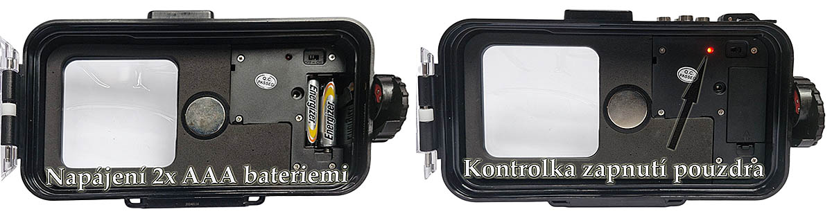 Napájení pouzdra SEA FROGS a LED-kontrolka zapnutí Napájení pouzdra SEA FROGS a LED-kontrolka zapnutí