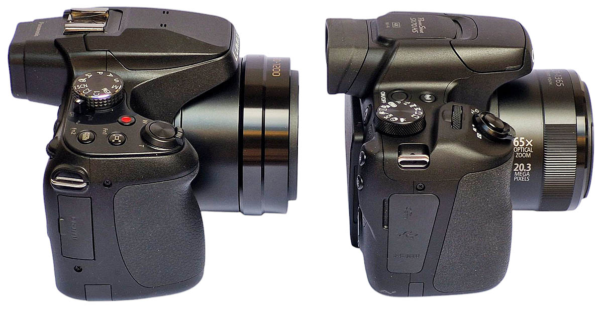 Srovnávané fotoaparáty Panasonic a Canon z pravoboku