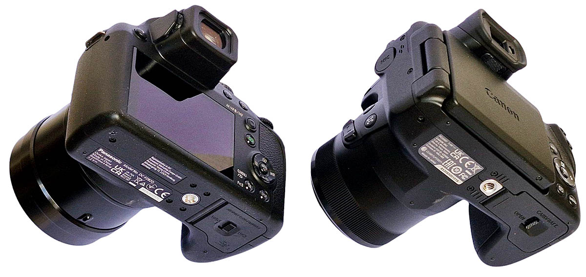 Srovnávané fotoaparáty Panasonic a Canon zespodu...