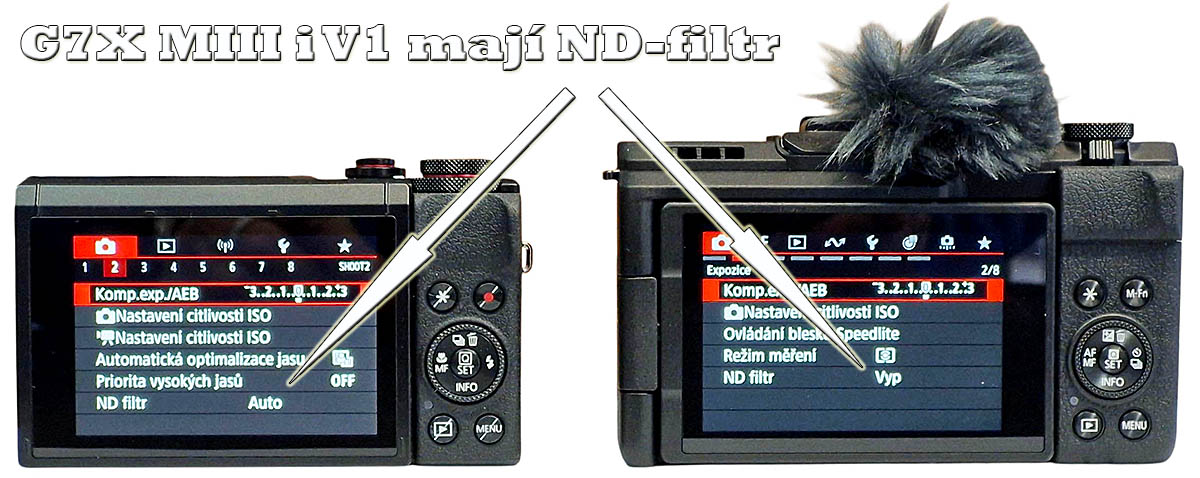 Srovnávaní konkurenti G7X a V1 mají shodně i ND-filtr
