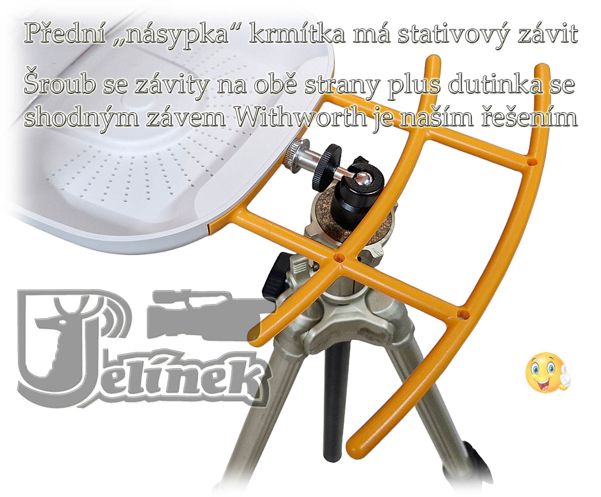 Názorný snímek upevnění Krmítka na stativ po našem